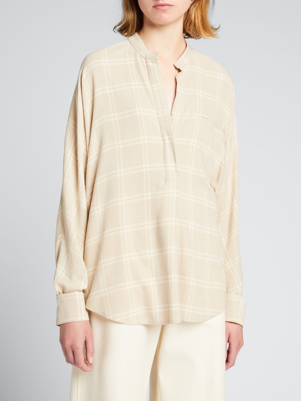 VINCE Shadow Plaid Band-Collar‎ Pullover